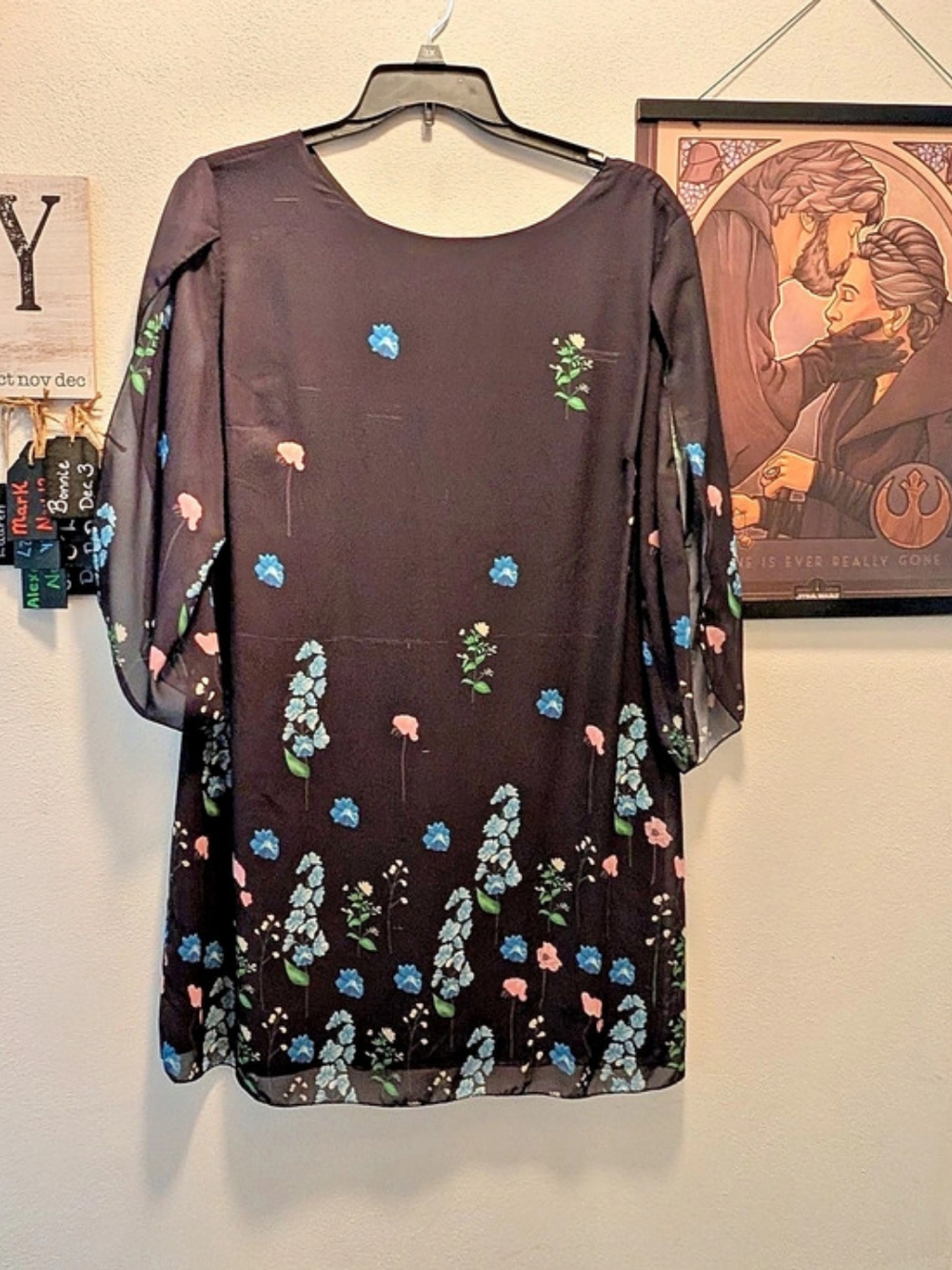 Grace Karin Floral Dress in Black & Blue Size 2XL